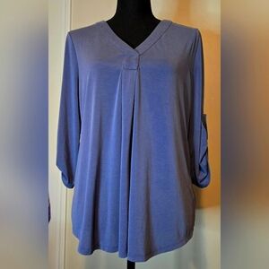 Adrianna Papell 3/4 Roll Tab Sleeve V Neck Top